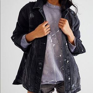 FREE PEOPLE Long and Lean Destroyed Denim Jacket - XL